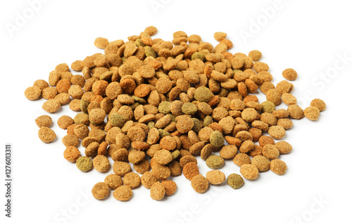 Dry pet food granules isolated on white