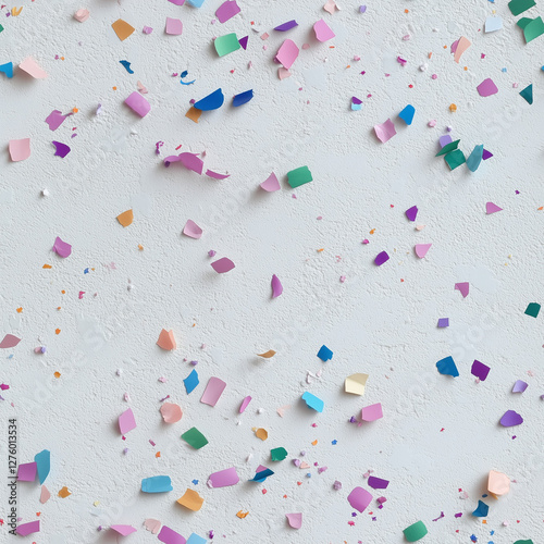Seamless Colorful Confetti Pattern with Bright Festive Elements on White Background