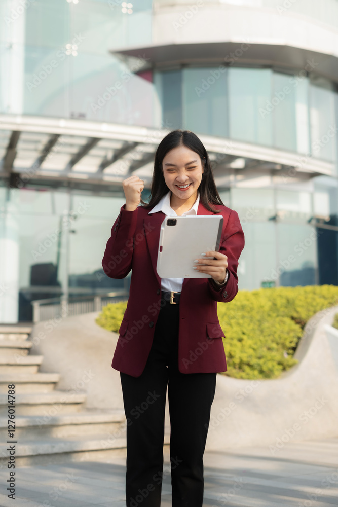 Fototapeta premium Portrait of a successful businesswoman radiating confidence and ambition, inspired by excellent financial results.