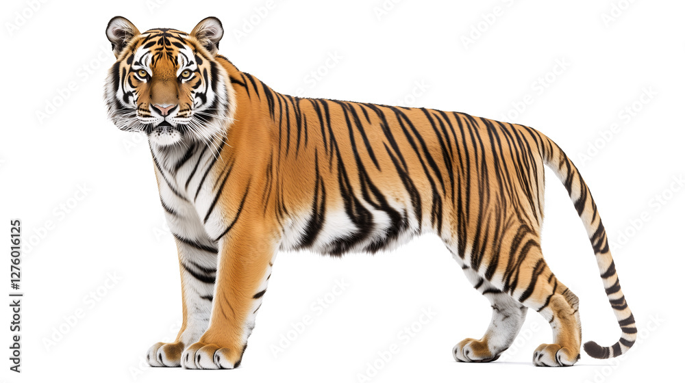 Obraz premium Majestic Tiger with Striking Orange Coat and Black Stripes PNG isolated Transparent White Background Photo Image Full hd 4k download