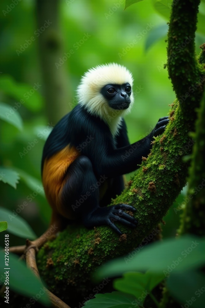 Fototapeta premium Habitat of white headed capuchin in its natural environment, epiphytes, forest floor, tropical rainforest