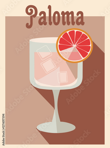 Paloma Cocktail retro poster. Popular alcohol drink. Vintage flat vector illustrations for bar, pub, restaurant, kitchen wall art print.