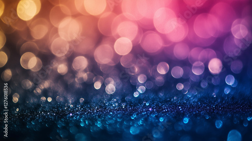 Abstract vibrant and dreamy sparkling bokeh background with warm golden and pink tones and cool blue hues