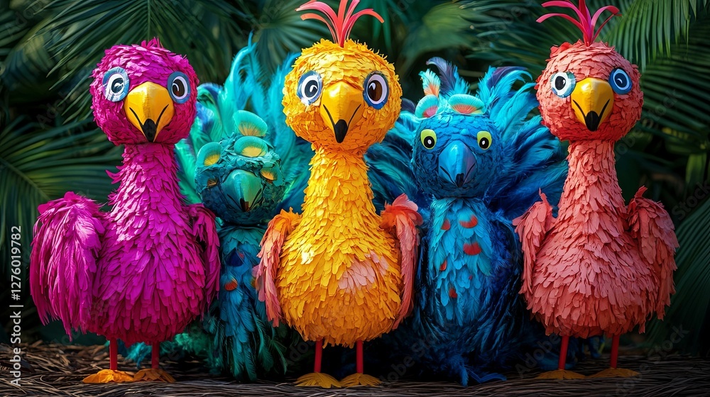 Colorful Feathered Birds Crafted With Paper Mache Colorful Feathered Birds Crafted With Paper Mache