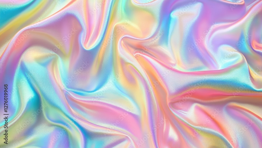 Obraz premium Iridescent fabric swirls, pastel rainbow texture, abstract background, design element