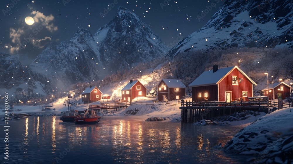 Fototapeta premium Red Cabins in Northern Norway