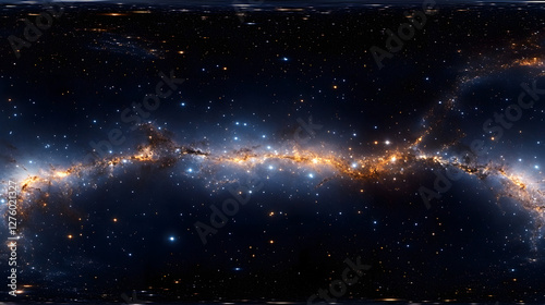 Fototapeta Naklejka Na Ścianę i Meble -  360 degree equirectangular projection of a wide cosmos featuring shining stars Starry space backdrop environment map HDRI spherical panorama 3D illustration831
