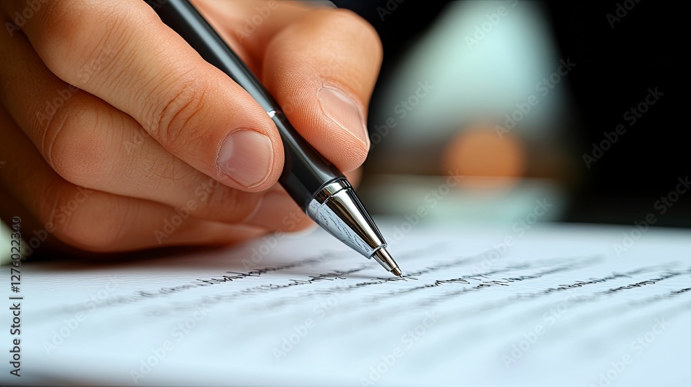 Hand Writes on Paper With Pen