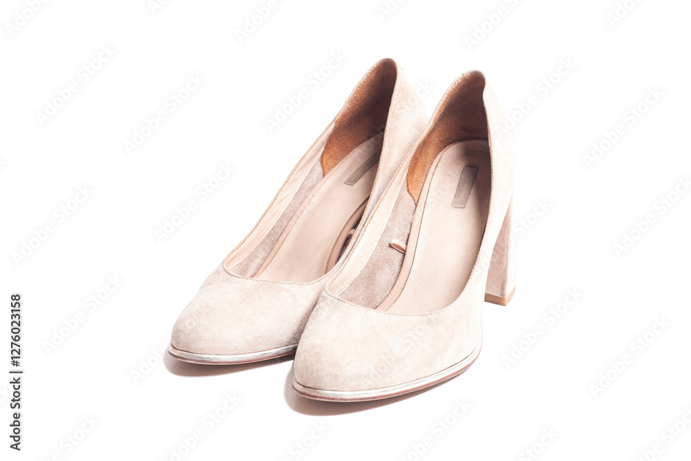 Fototapeta premium Women's white high heel shoes