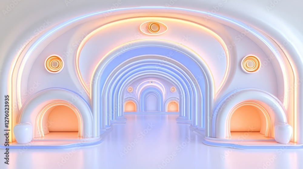 Fototapeta premium Abstract Pastel Archway Tunnel 3d Render Background