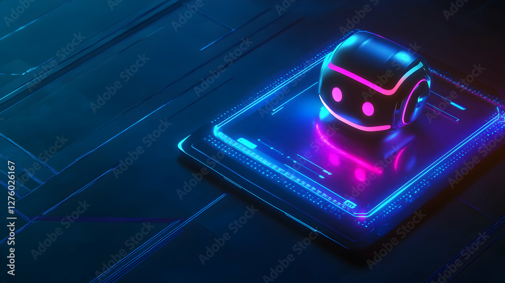 Cyberpunk Tech Cube on Circuit Board Neon Glow Cyberpunk Tech Cube on Circuit Board Neon Glow