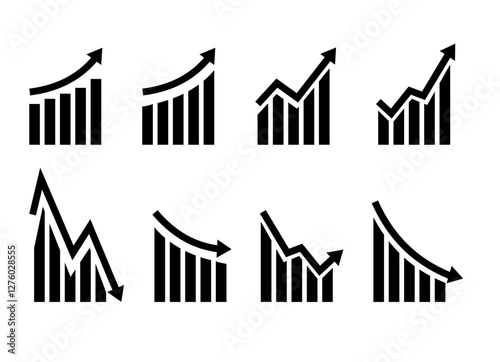 Growth vector icon. Graph or diagram with arrow going up and down. Vector