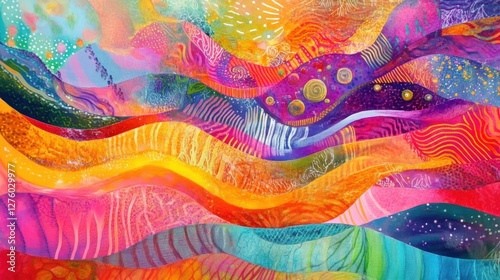 vibrant rainbow hillscape abstract art