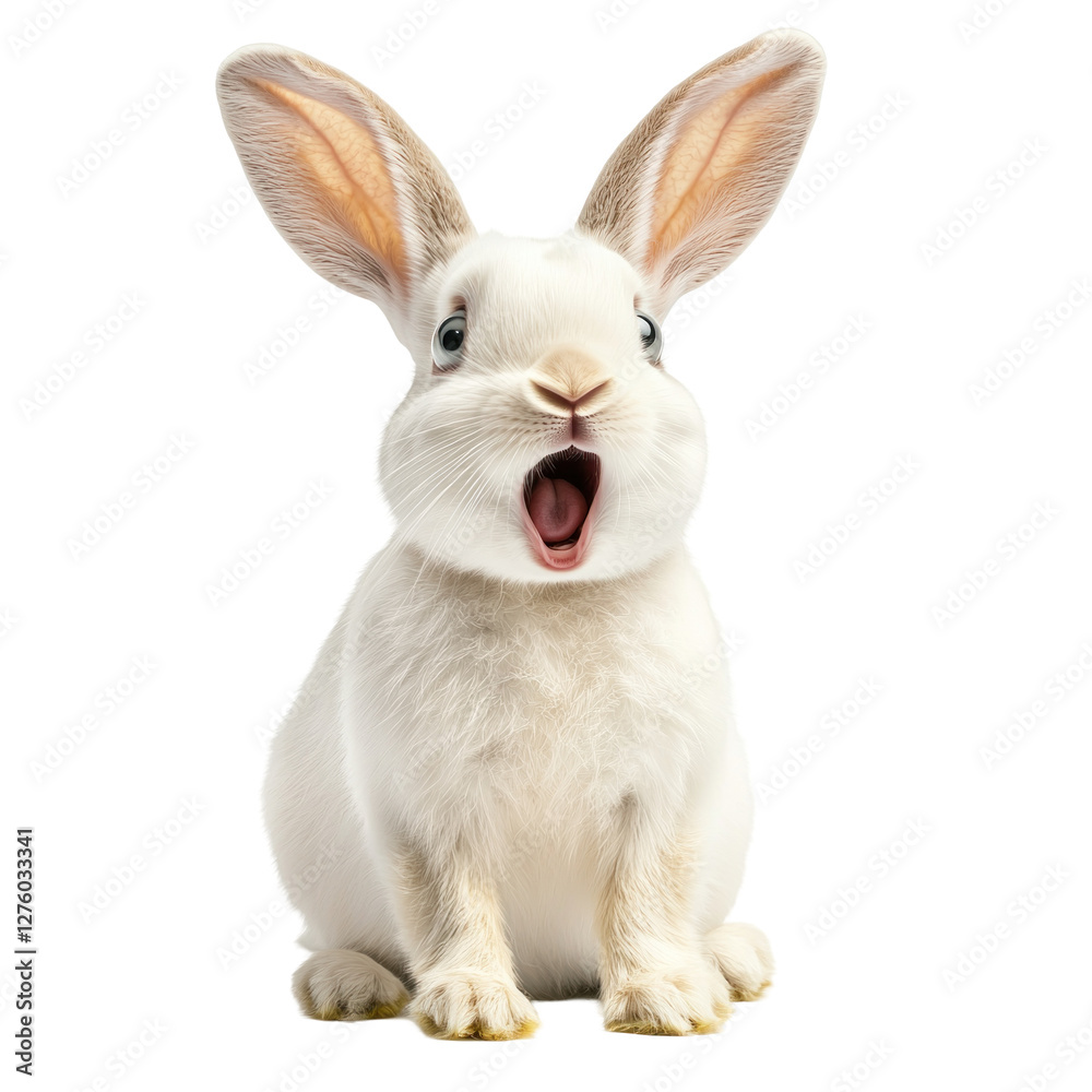 Obraz premium Playful rabbit with open mouth isolated on png transparent background, cut out