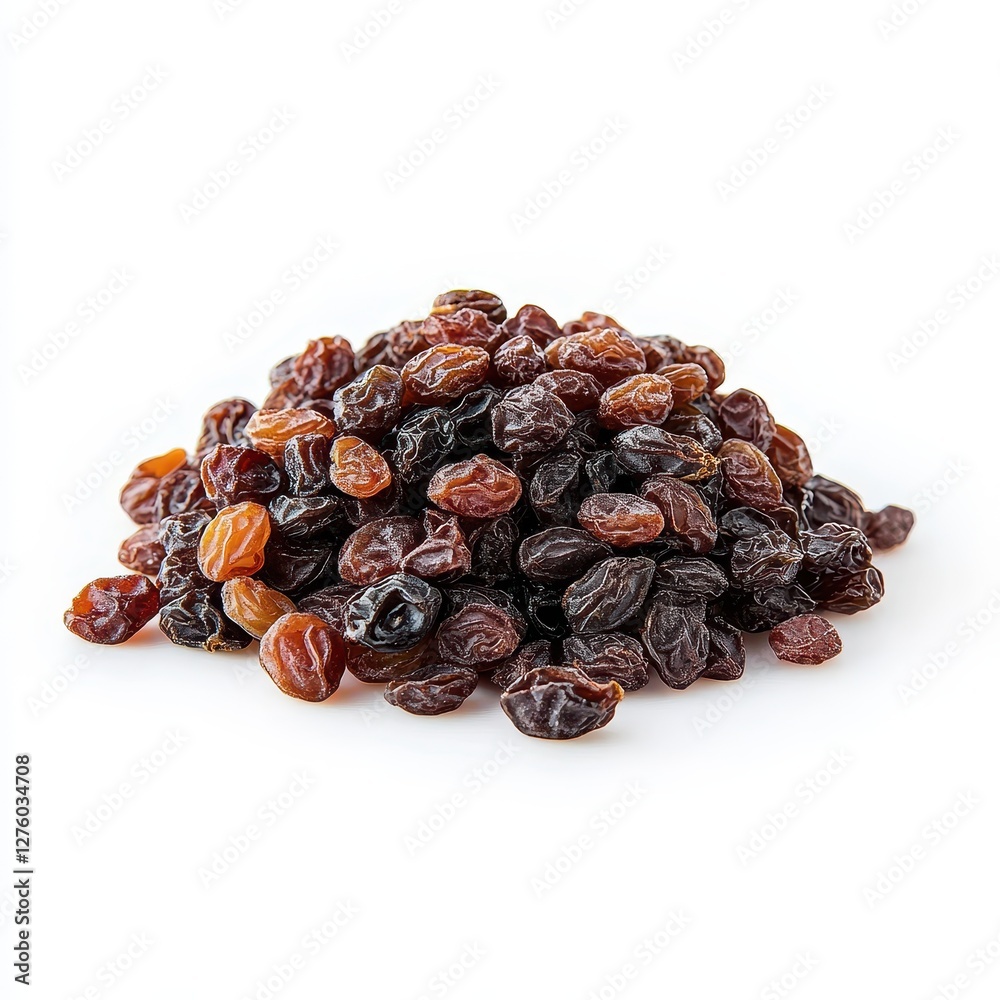 A Close-Up of a Pile of Sweet, Dark Brown Raisins. A Close-Up of a Pile of Sweet, Dark Brown Raisins.