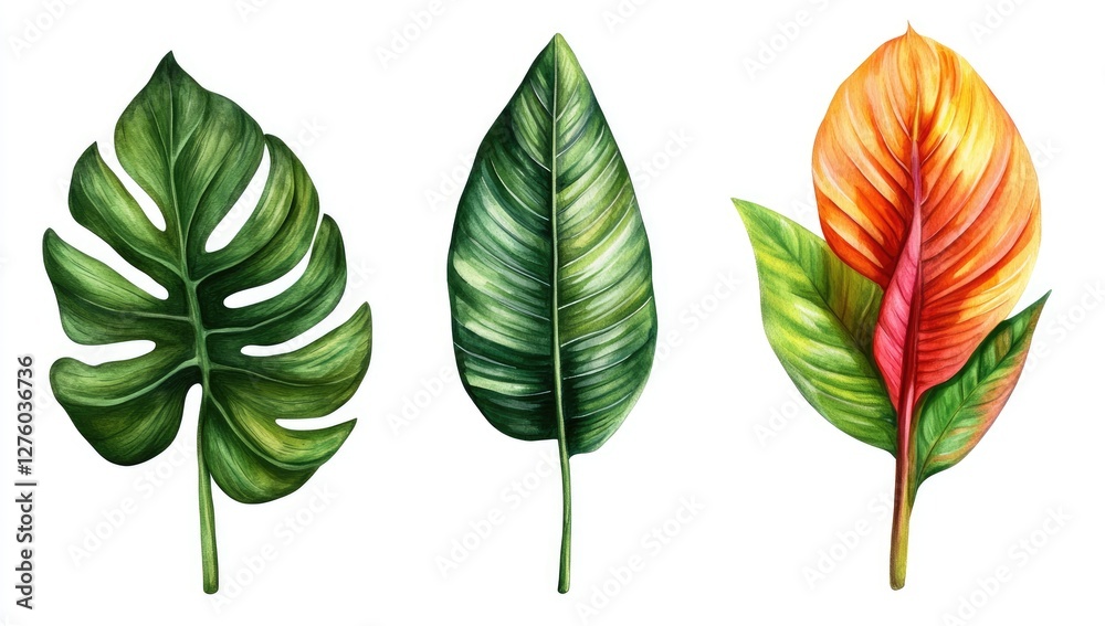 Obraz premium Watercolor Tropical Leaves Isolated
