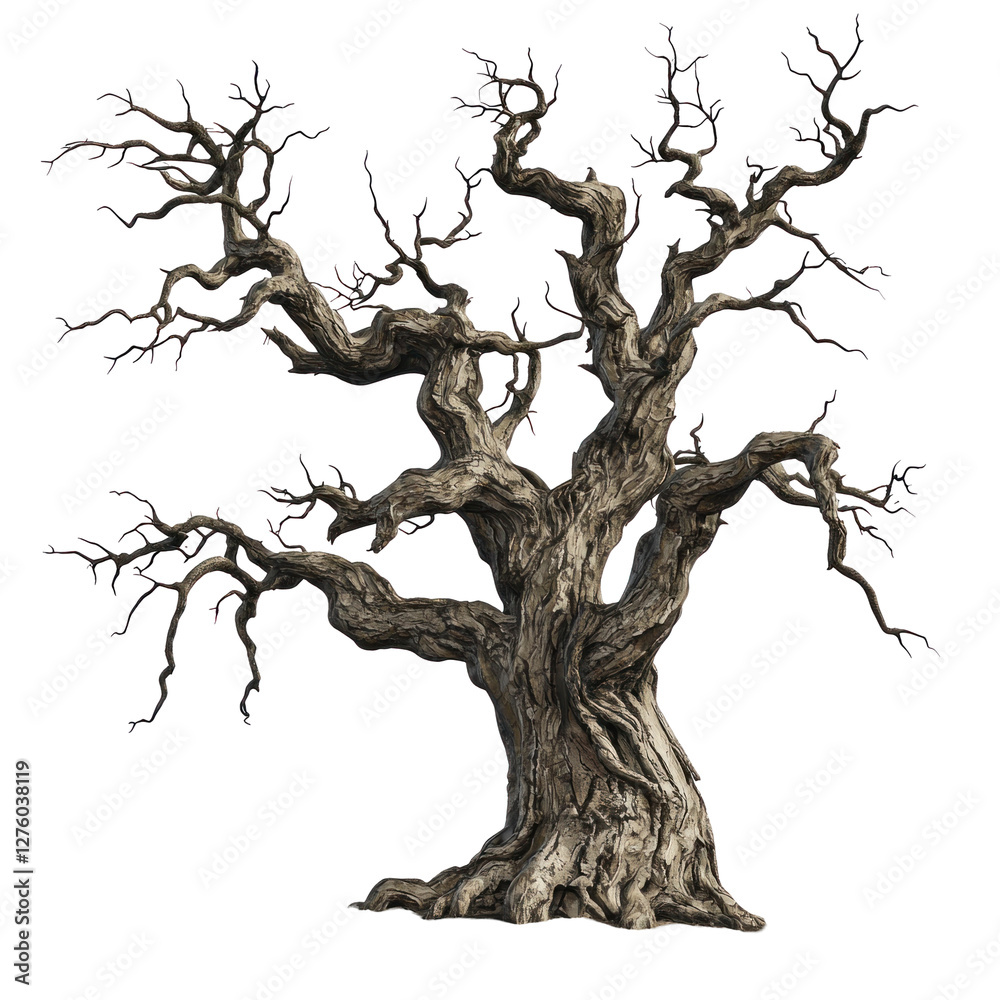 Gnarled tree with twisted branches isolated on png transparent background, cut out Gnarled tree with twisted branches isolated on png transparent background, cut out