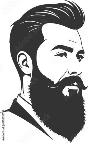 Men hairstyle and beard with mustache silhouette fashion logo vector.
