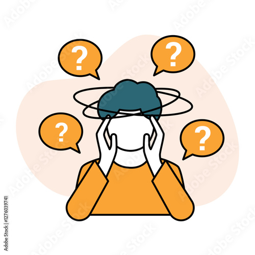 Illustration representing Experiencing Mental Overload, Feeling Overwhelmed, Struggling with Confusion, Suffering from Anxiety, Facing Decision Fatigue. Editable Stroke.