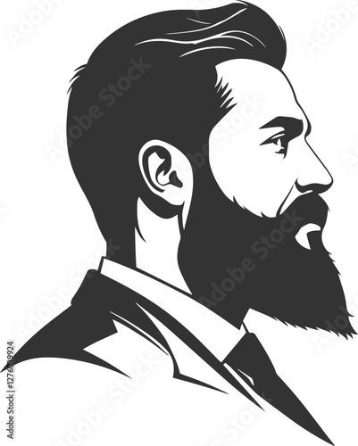 Men hairstyle and beard with mustache silhouette fashion logo vector.