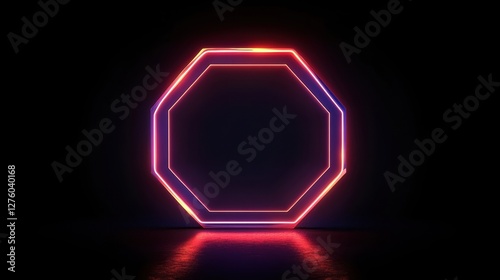 neon octagon frame glowing shape abstract background