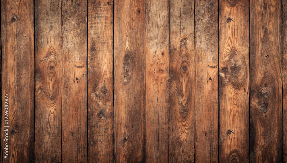 Fototapeta premium Rustic dark wood plank background in warm brown tones for interior design