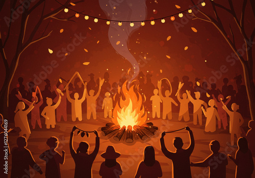 Bonfire Flames and People -...