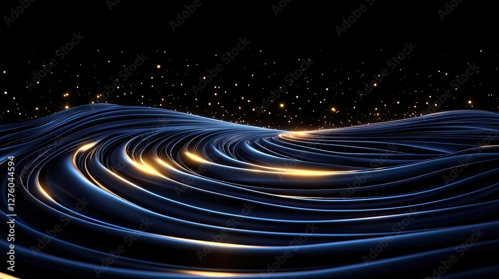 Obraz premium Abstract Blue and Gold Waves Digital Art