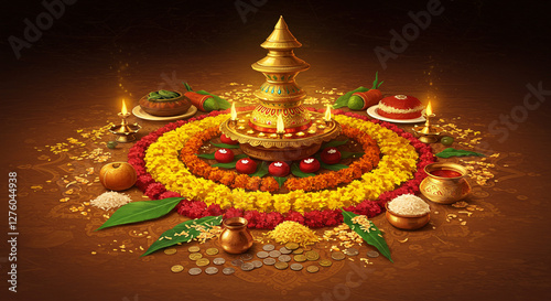 Vibrant Onam Pookalam Flowe...