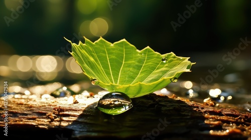 sun water drop on leaf