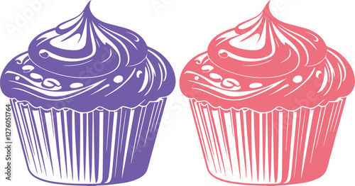 Cute muffin cupcakes dessert design template logo vector illustration.