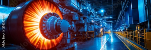 Industrial Water Turbine: Power and Precision - A dramatic low-light showcasing the intricate details of a massive industrial water turbine, symbolizing power, engineering, technology, efficiency