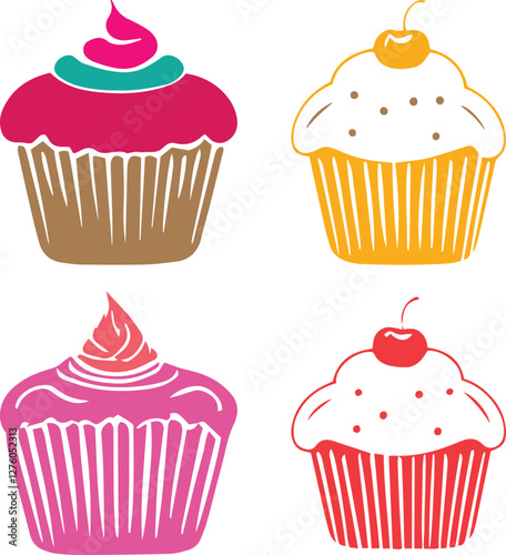 Cute muffin cupcakes dessert design template logo vector illustration.