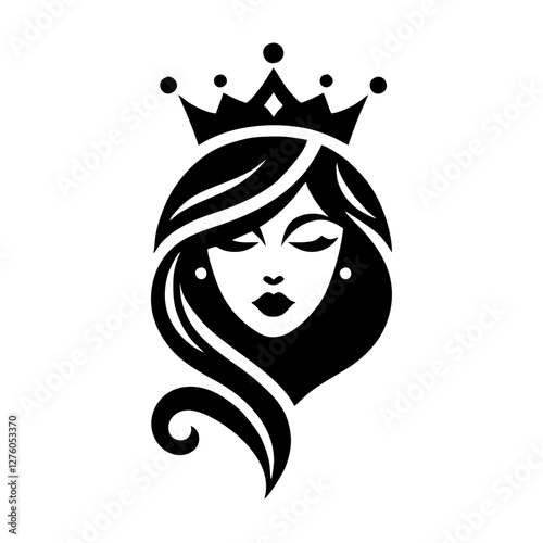 Modern Black Silhouette Logo for Beauty Parlor with Geometric Woman's Face and Crown 