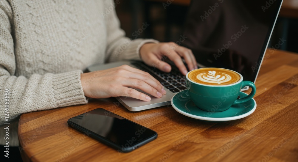 Laptop Coffee Typing Cafe Workspace Laptop Coffee Typing Cafe Workspace