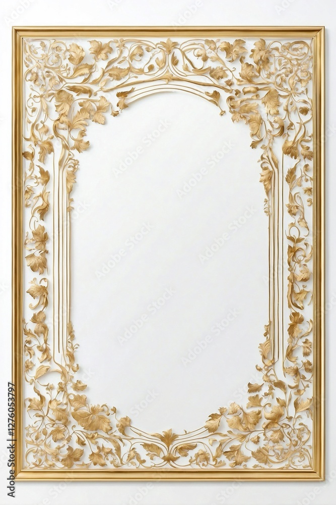 Elegant Thin Frame on a White Background with a Golden Border, Perfect for Persian Design