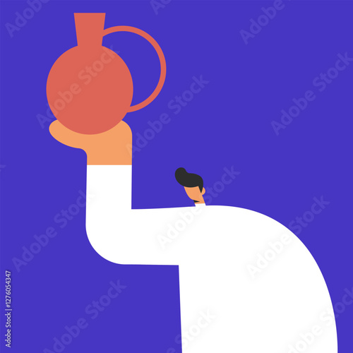 Handmade pottery with male artist. Ceramic vessels creation. Making pottery on wheel. Сontemporary artisan crafts. Flat vector illustration.