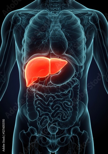3D illustration of Human liver MRI. Medical torso internal organ X-ray.