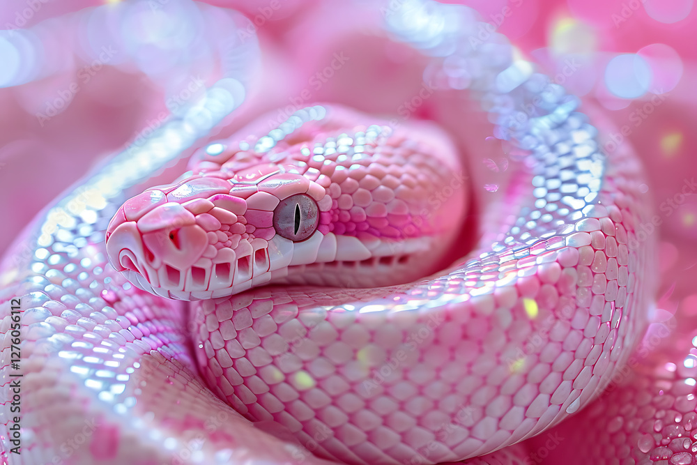 Fototapeta premium cute pink python, a cute, transparent pink python with long eyelashes, in yk style, and an ultra-clear k picture