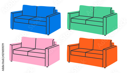 Set of hand draw different brite color coushes. 