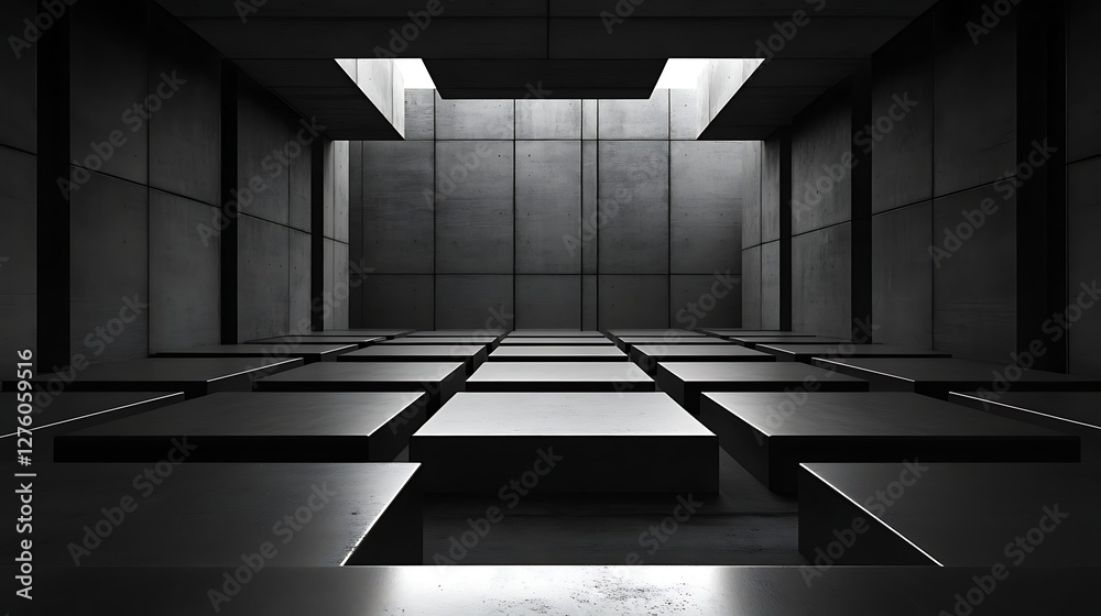 Fototapeta premium Concrete room, cubes, light, shadows, architecture, design