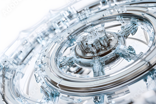 3d render of a quantum computer like architecture ,featuring multi-layered concentric metal structures