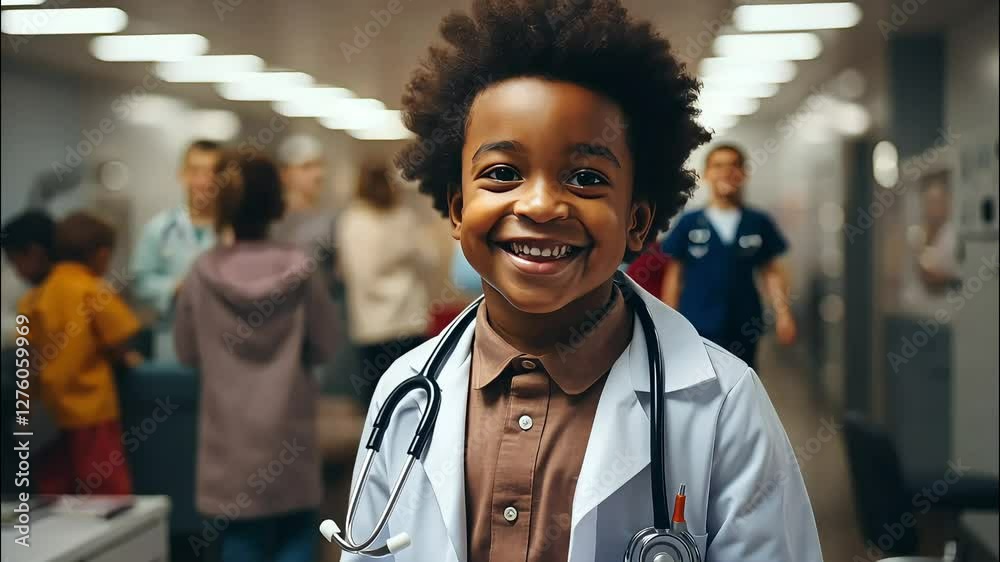 A portrait of a smiling boy doctor