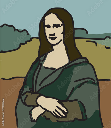 naive child like cute Mona lisa lady art portrait painting vector illustration