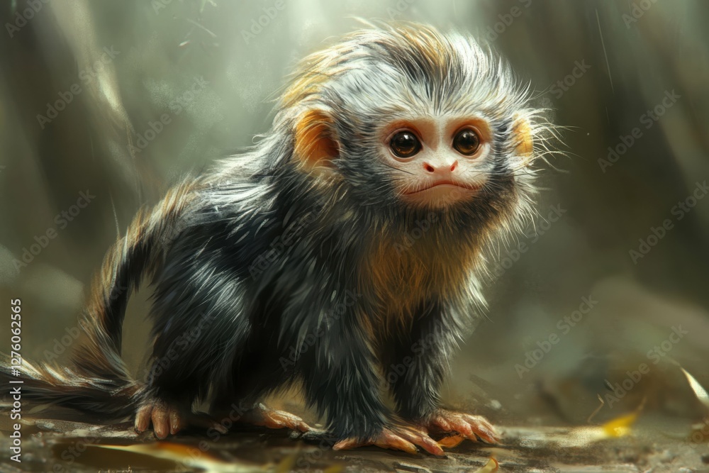 Common Marmoset. Simian Monkey in Its Natural Jungle Habitat Common Marmoset. Simian Monkey in Its Natural Jungle Habitat