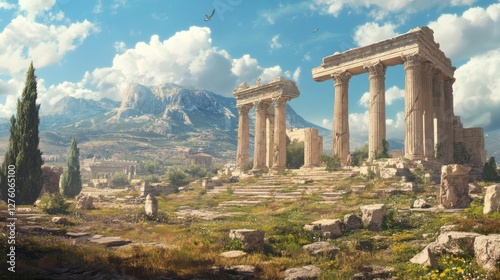 Corinth: Temple of Apollo Amidst Ancient Ruins in Historic Greek Archaeological Site