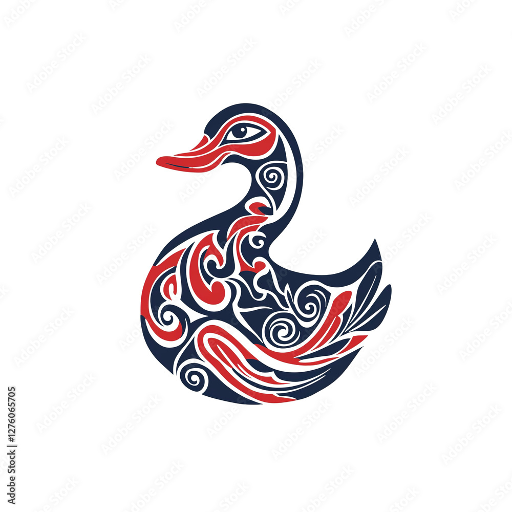 Ornate Celtic Knotwork Duck Design, Dark Blue and Red Abstract Bird Illustration Ornate Celtic Knotwork Duck Design, Dark Blue and Red Abstract Bird Illustration