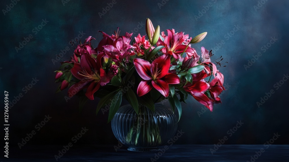 custom made wallpaper toronto digitaldark moody bouquet of red lilies in glass vase