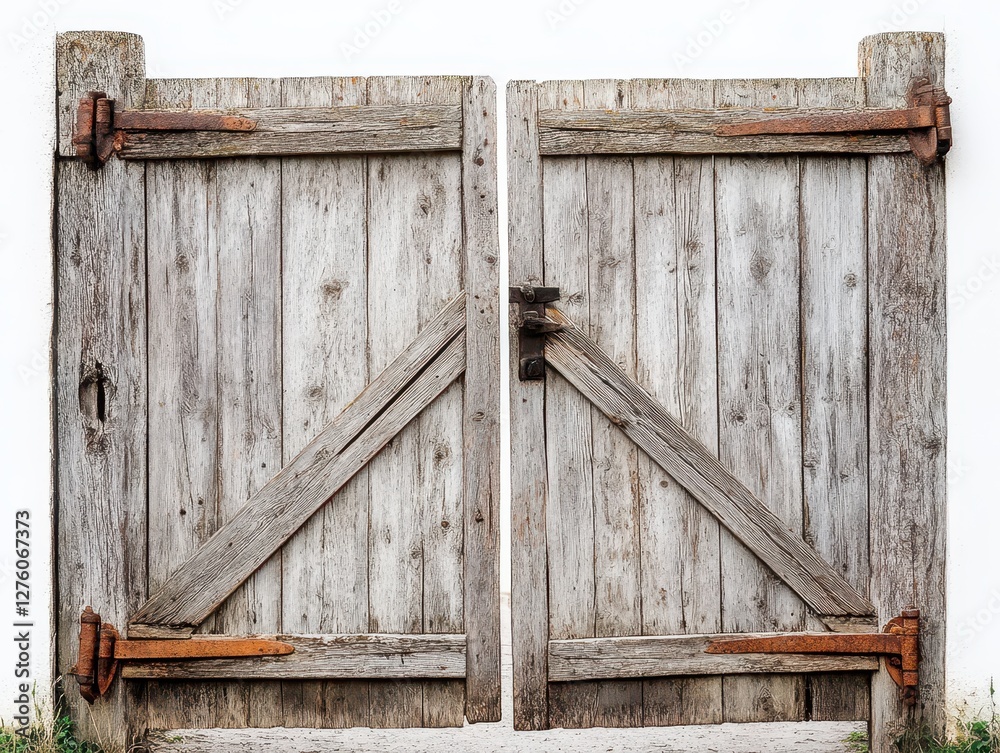 Rustic Weathered Wooden Gate with Rusty Hinges. Rustic Weathered Wooden Gate with Rusty Hinges.