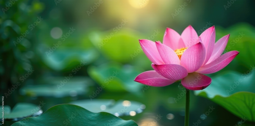 Obraz premium Blooming lotus flowers in soft light with rain, peaceful, petals